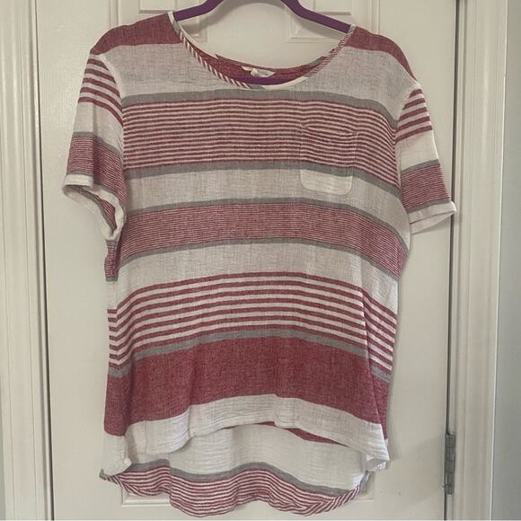 CASLON • Red + White Striped Short Sleeve Top - Picture 3 of 6